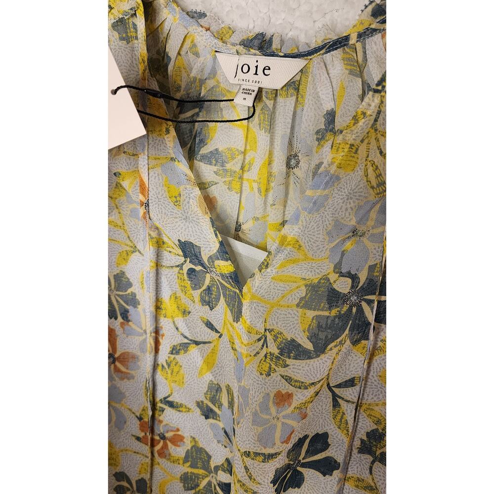 NWT Joie 100% Silk Floral Flutter Sleeve V-Neck Blouse Cerulean M - Picture 4 of 8
